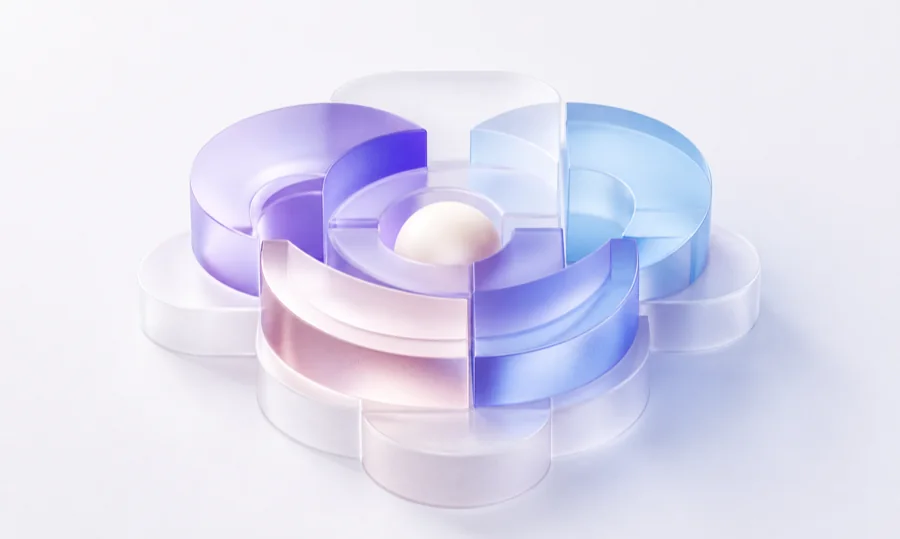 Interlocking translucent forms representing an integrated delivery team